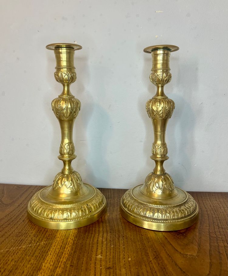 Pair of large Louis XVI style candlesticks/flaps