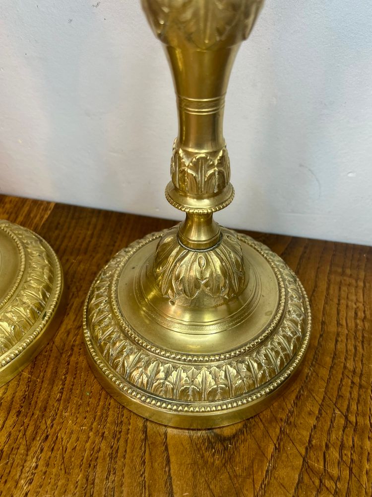 Pair of large Louis XVI style candlesticks/flaps