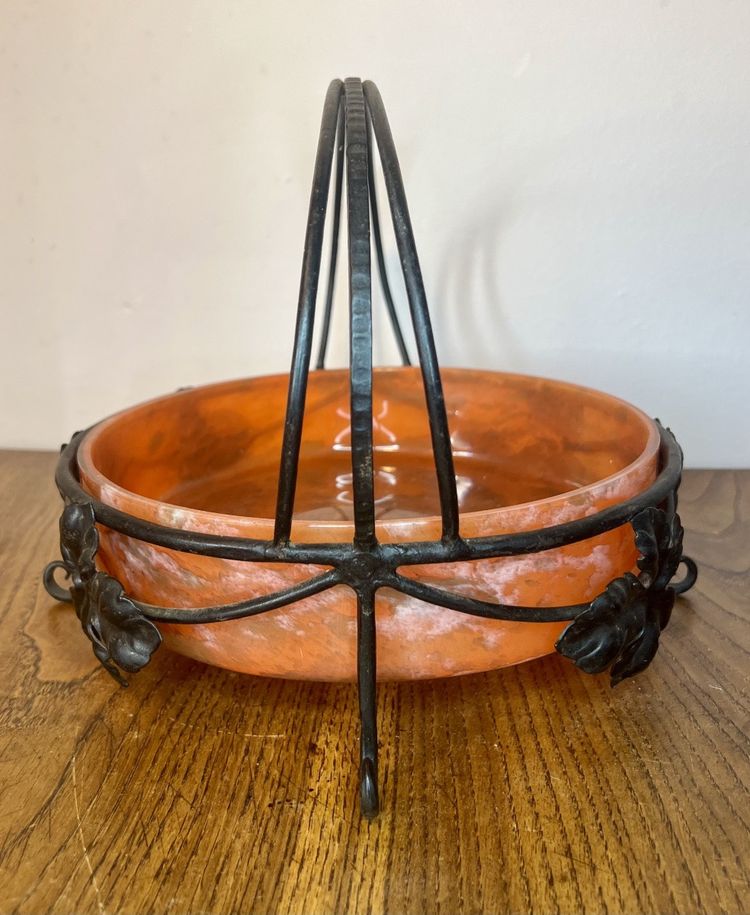Coupe à fruit pâte de verre et fer forgé