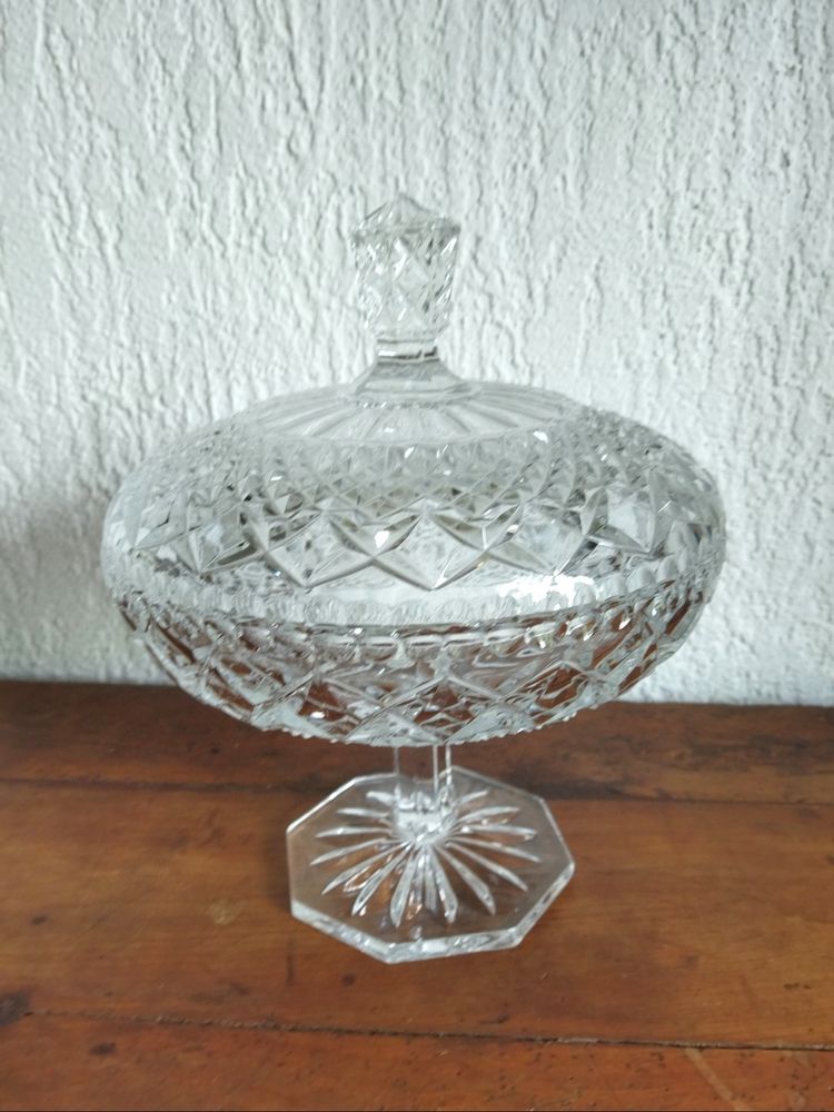 Large Antique Candy Dish on a Pedestal in Cut and Molded Crystal