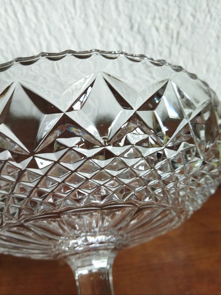 Large Antique Candy Dish on a Pedestal in Cut and Molded Crystal