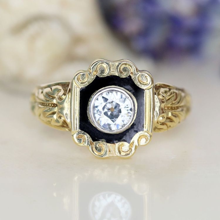 Vintage Diamond And Black Enamel Ring