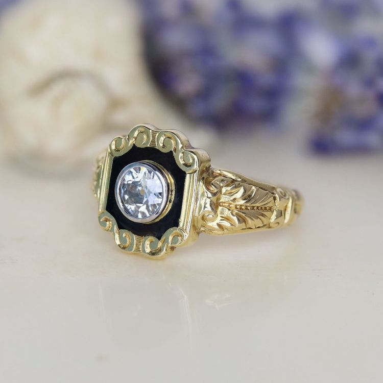Vintage Diamond And Black Enamel Ring
