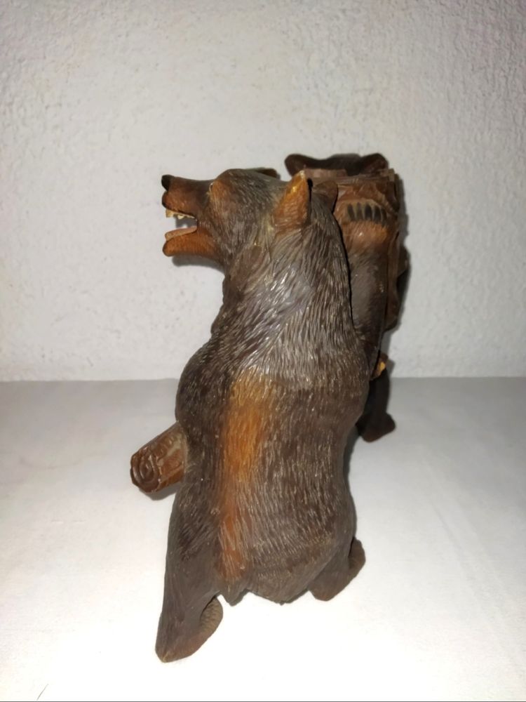 CURIOSITÉ Serviteur De Table Porte-bouteille Bois sculpté "Aux Ours" Dans Le Gout De La Foret-Noire