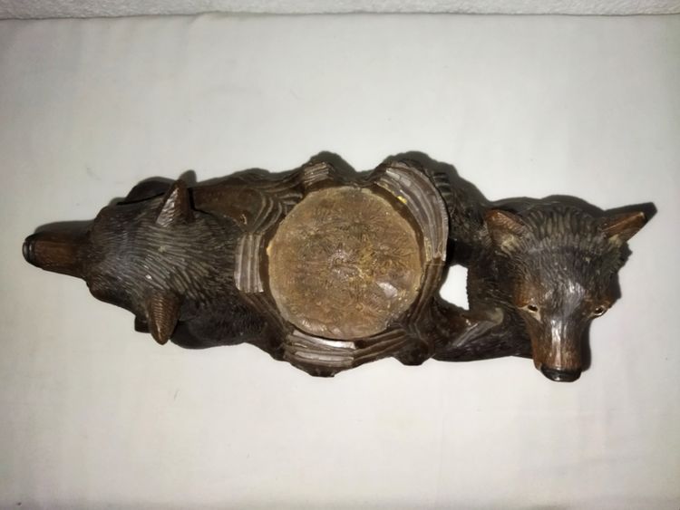 CURIOSITÉ Serviteur De Table Porte-bouteille Bois sculpté "Aux Ours" Dans Le Gout De La Foret-Noire