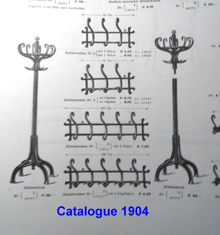 Appendiabiti da parete THONET a 5 curve, 1900 circa