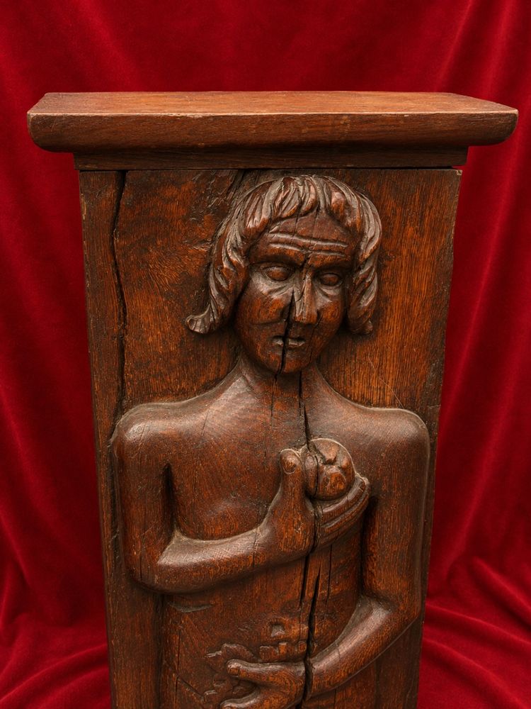 Pair of 18th-century carved caryatid pilasters depicting Adam and Eve