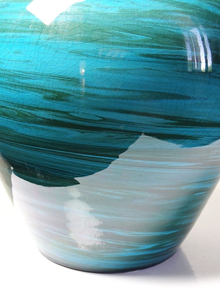Grande vaso in ceramica a terre miste, smalto verde malachite, anni ’50-’70