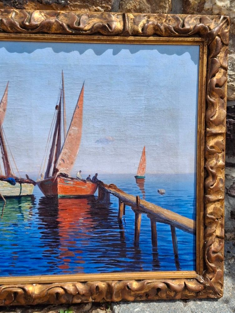 Huile sur toile voiliers vers Saint-Tropez Louis Haas (1870-1923)