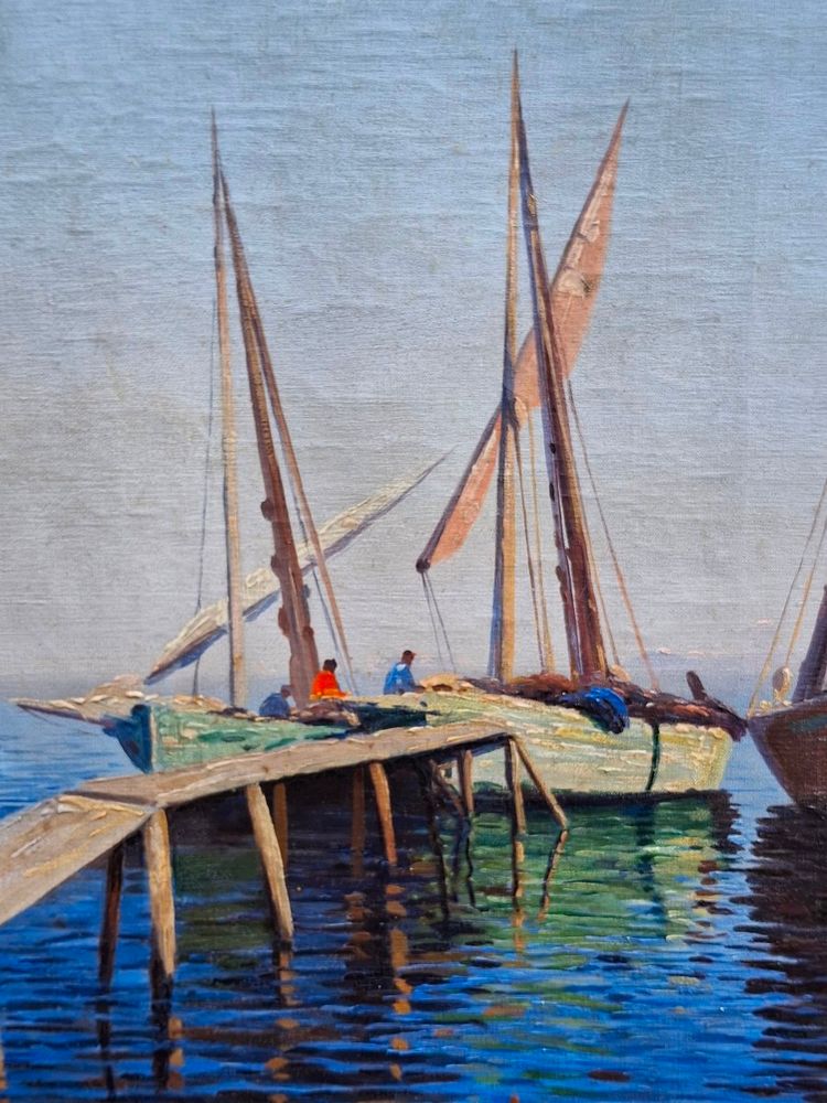 Huile sur toile voiliers vers Saint-Tropez Louis Haas (1870-1923)