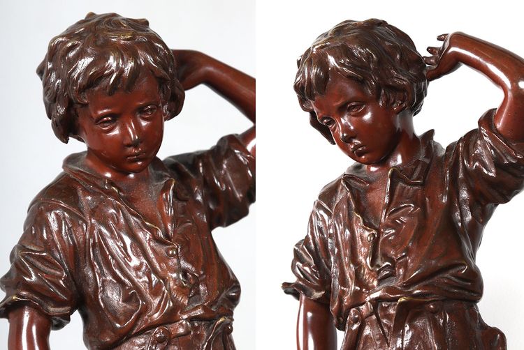 19th-century bronze, signed: Charles ANFRIE, 42 cm, “Accident”