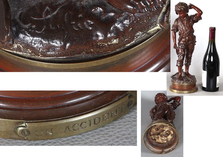19th-century bronze, signed: Charles ANFRIE, 42 cm, “Accident”