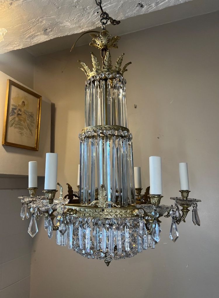 Lampadario a forma di cesto di mongolfiera, in cristallo, fine del XIX secolo