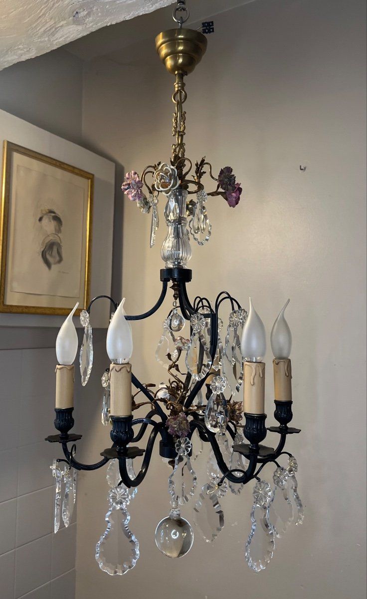 Lustre Ancien Décoré De Fleurs