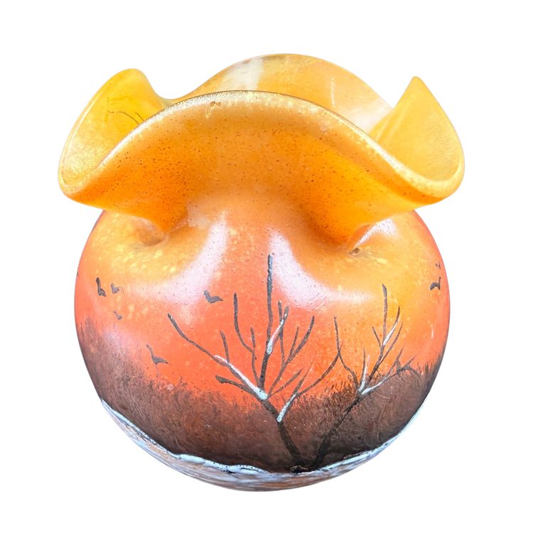 LEGRAS Magnifique petit vase boule à col quadrilobé 