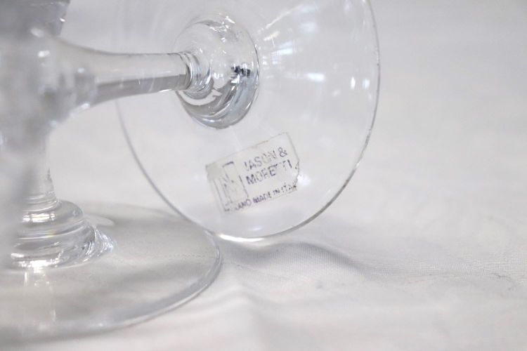 Verres à champagne en verre soufflé de Murano, signés Nason & Moretti, avec étiquette d'origine, lot