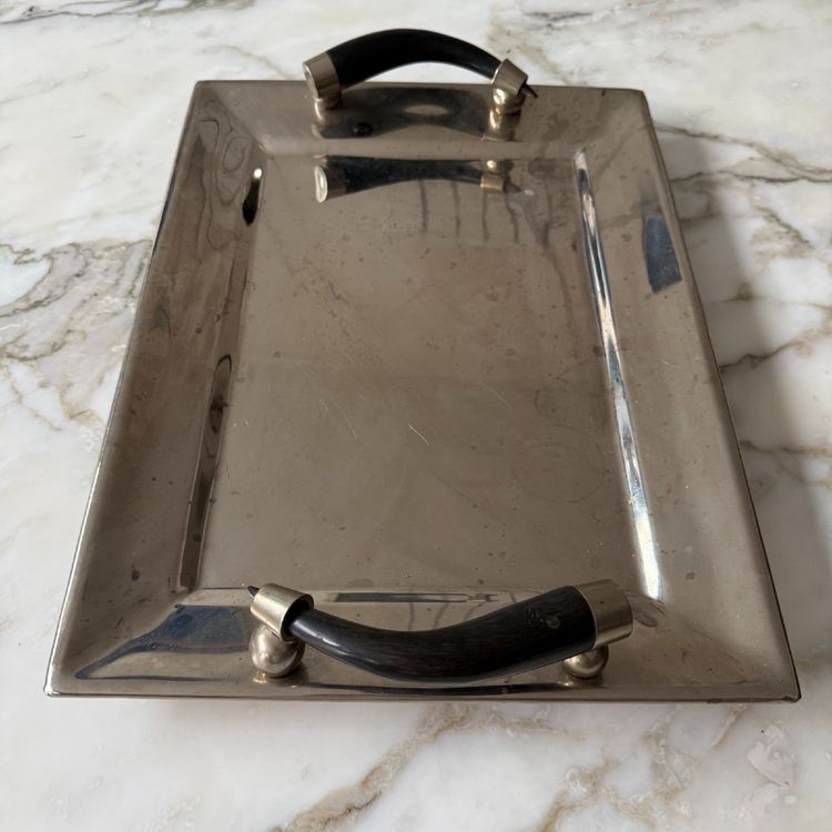 Jujuy rectangular silver-plated metal tray with alpaca horn handles
