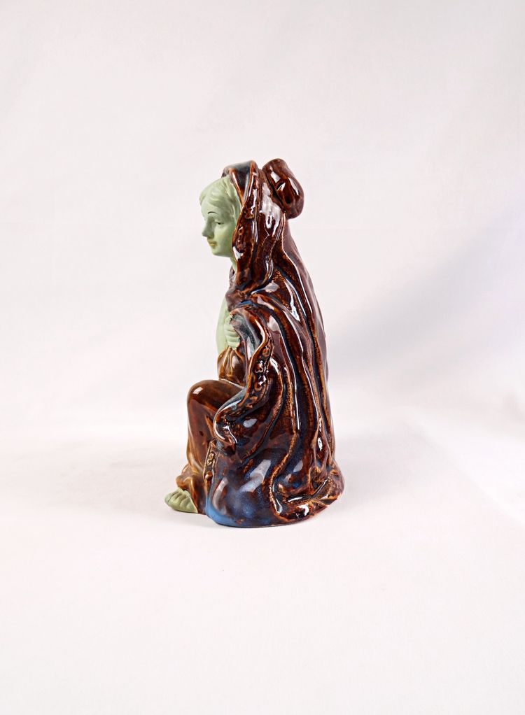 Polychrome Porcelain Statue of the Kneeling Virgin of the Nativity