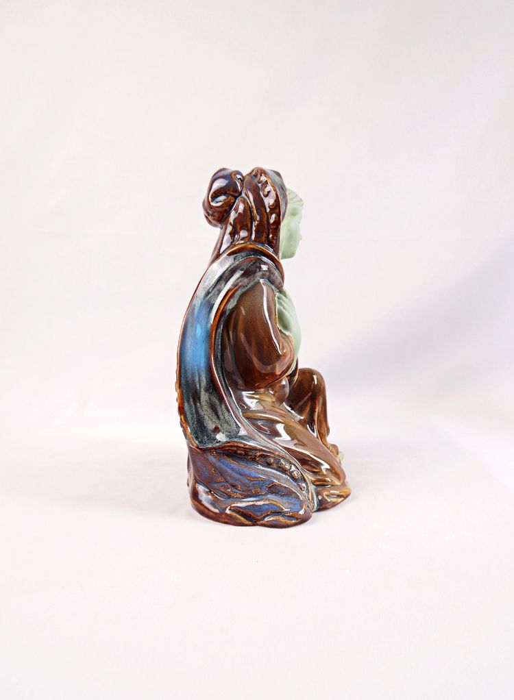 Polychrome Porcelain Statue of the Kneeling Virgin of the Nativity