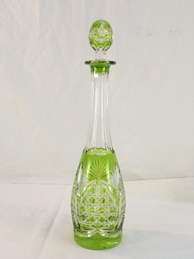VAL SAINT LAMBERT Green Cut Crystal Decanter, SEVILLA Model