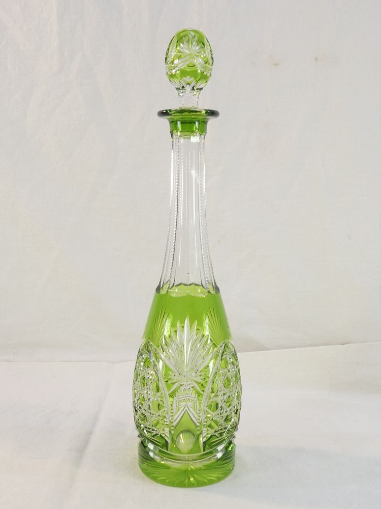 VAL SAINT LAMBERT Green Cut Crystal Decanter, SEVILLA Model