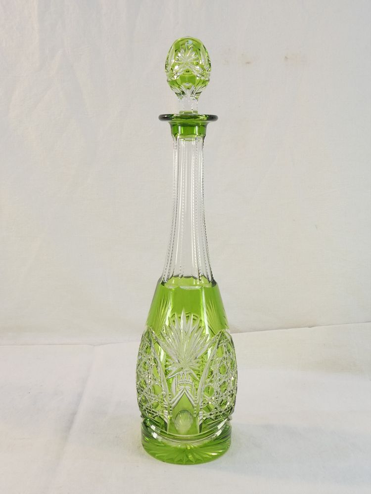 VAL SAINT LAMBERT Green Cut Crystal Decanter, SEVILLA Model