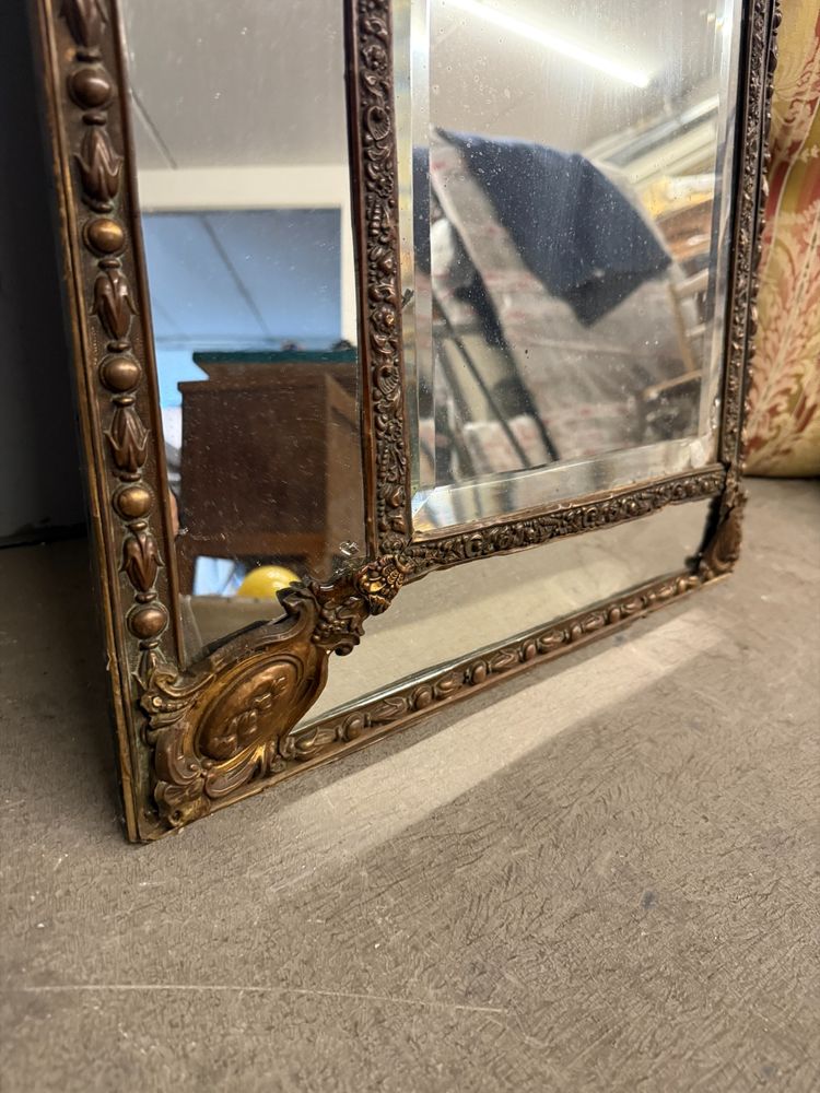 Antica specchiera ottone Francia Luigi XVI, XIX sec, 93x53cm
