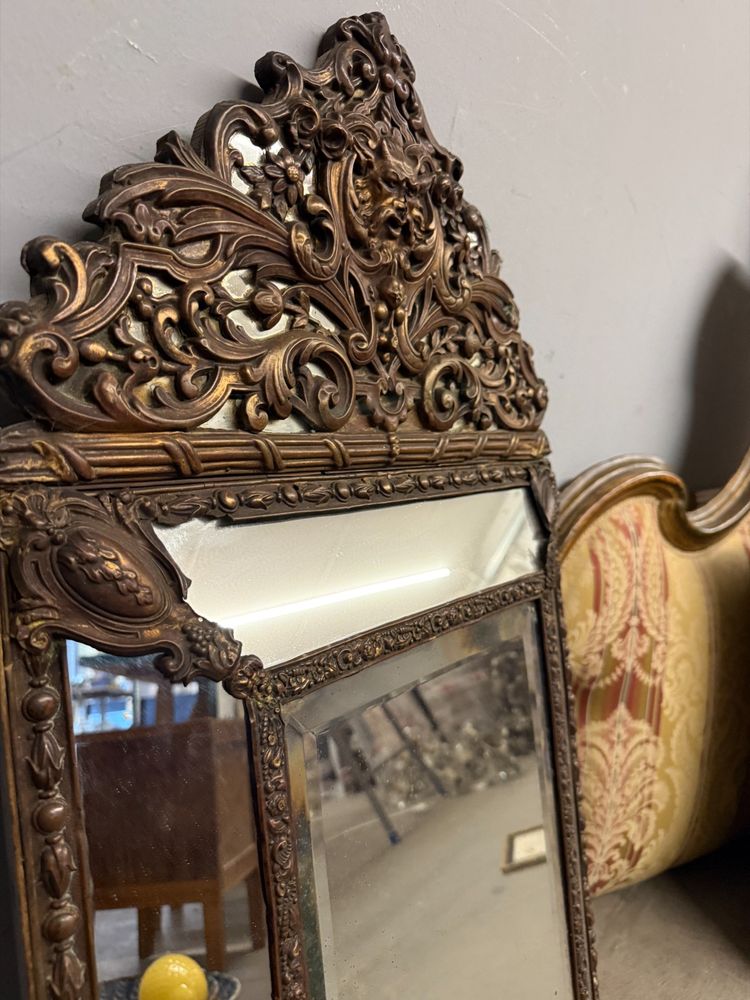 Antica specchiera ottone Francia Luigi XVI, XIX sec, 93x53cm