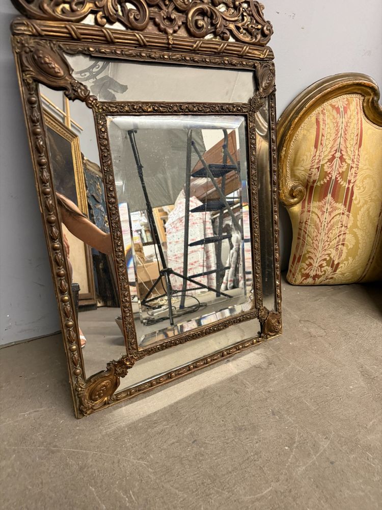 Antica specchiera ottone Francia Luigi XVI, XIX sec, 93x53cm