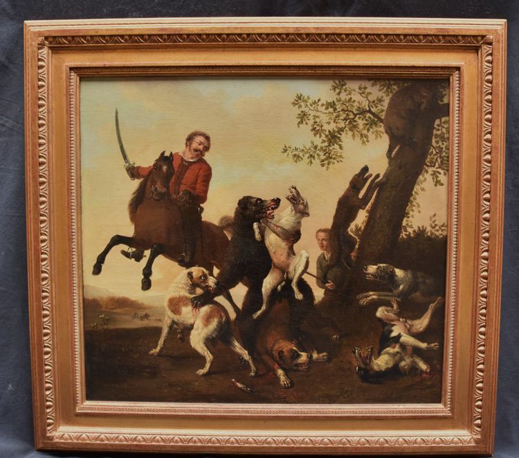 École hollandaise XVIIe siècle – D'après Paulus Potter – Scène de chasse - Huile sur toile
