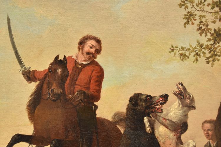 École hollandaise XVIIe siècle – D'après Paulus Potter – Scène de chasse - Huile sur toile
