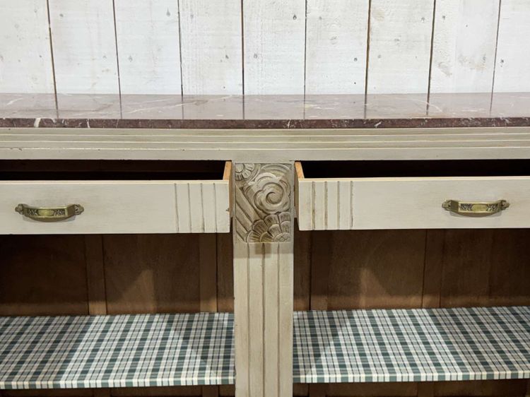 Credenza Art Déco in noce, rovere e piano in marmo.