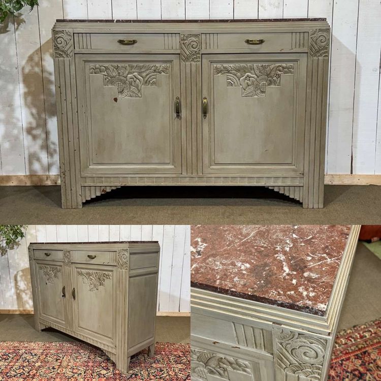 Credenza Art Déco in noce, rovere e piano in marmo.