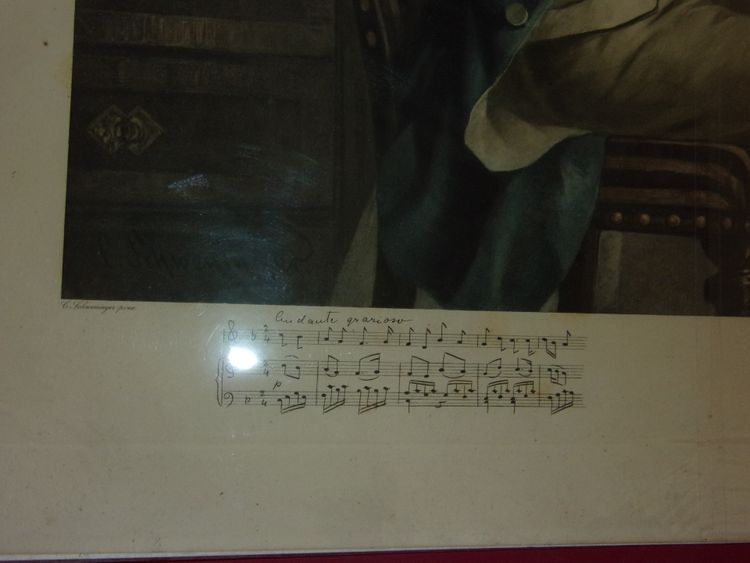 Grande litografia - Mozart nella sua casa di Salisburgo; fine XIX secolo.