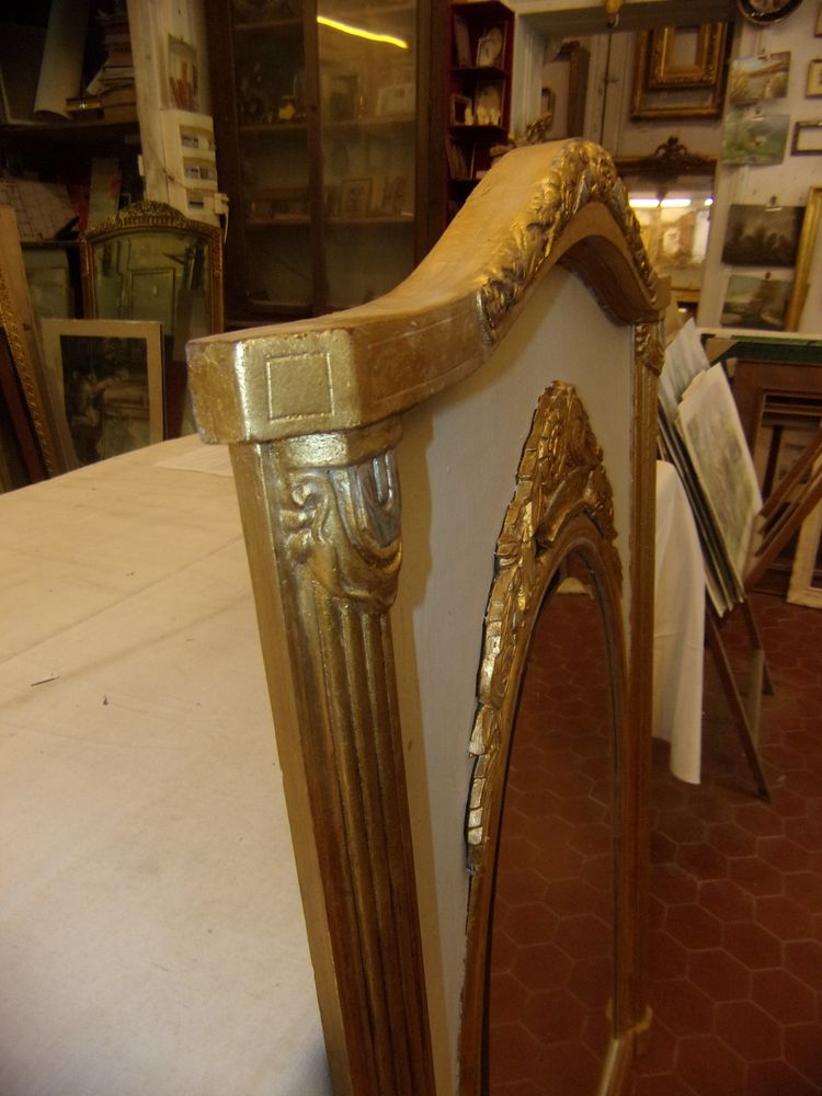 Specchio Art Déco in legno dorato e argentato, inizio XX secolo.