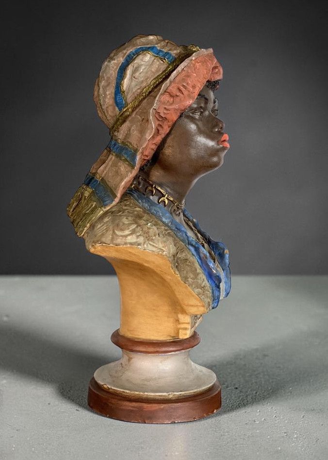 POLYCHROME TERRAKOTTA-ORIENTALISTISCHE BÜSTE – GOLDSCHEIDER UM 1900