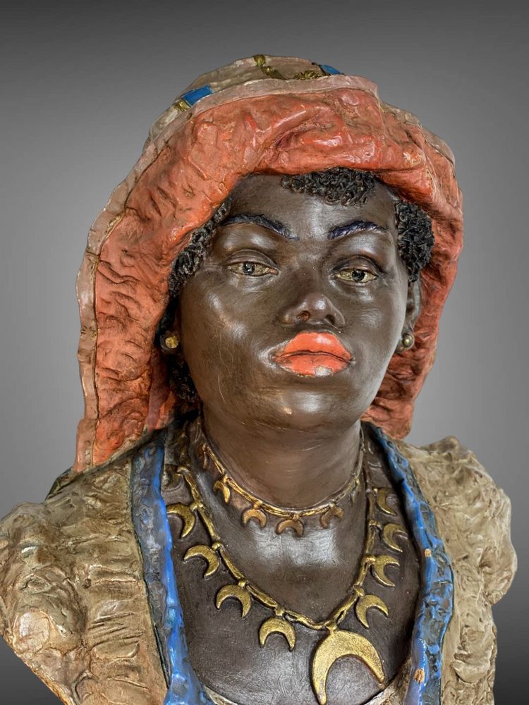 POLYCHROME TERRAKOTTA-ORIENTALISTISCHE BÜSTE – GOLDSCHEIDER UM 1900