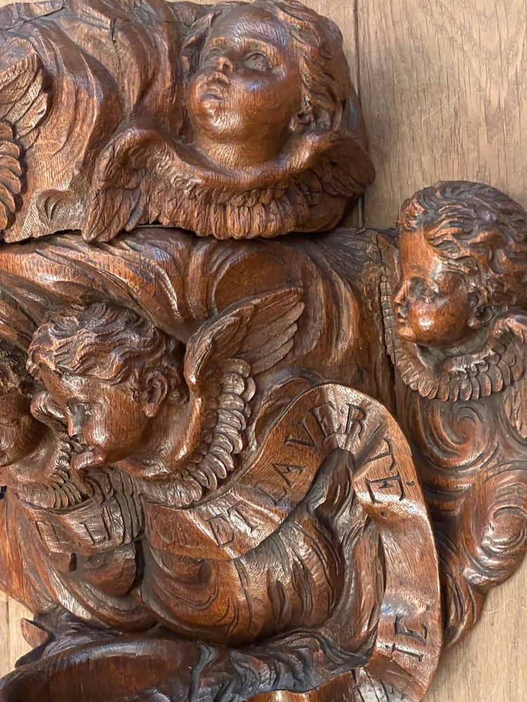 Important Bénitier En Bois Sculpté XIX Siècle