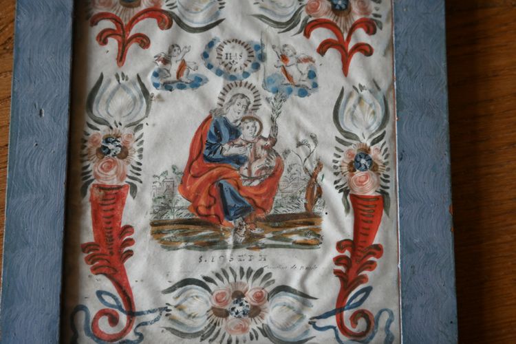 Gouache polychrome Saint Joseph  , école provencale du XVIII