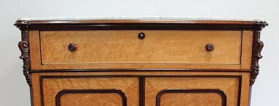 Buffet Écritoire en Érable Moucheté et Marbre de Carrare – Fin XIXe