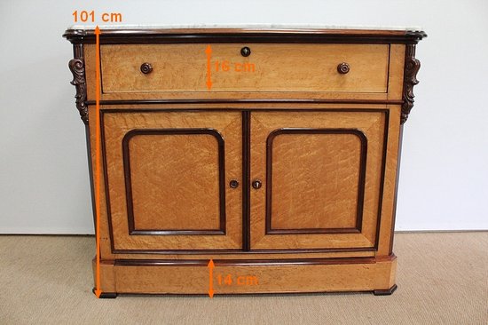 Buffet Écritoire en Érable Moucheté et Marbre de Carrare – Fin XIXe