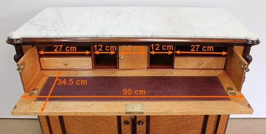 Buffet Écritoire en Érable Moucheté et Marbre de Carrare – Fin XIXe