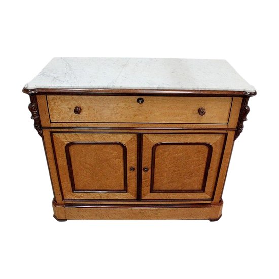 Writing Buffet in Speckled Maple and Carrara Marble - Late 19th Century