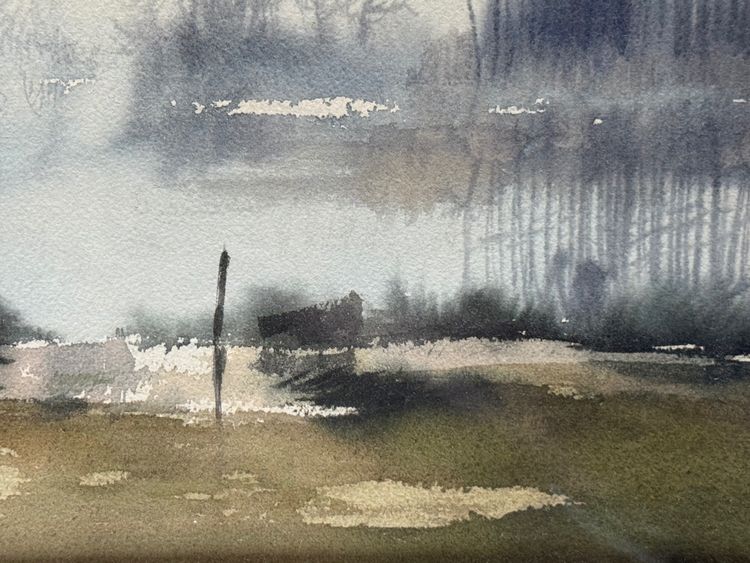 Lago ad acquerello in una cornice dorata