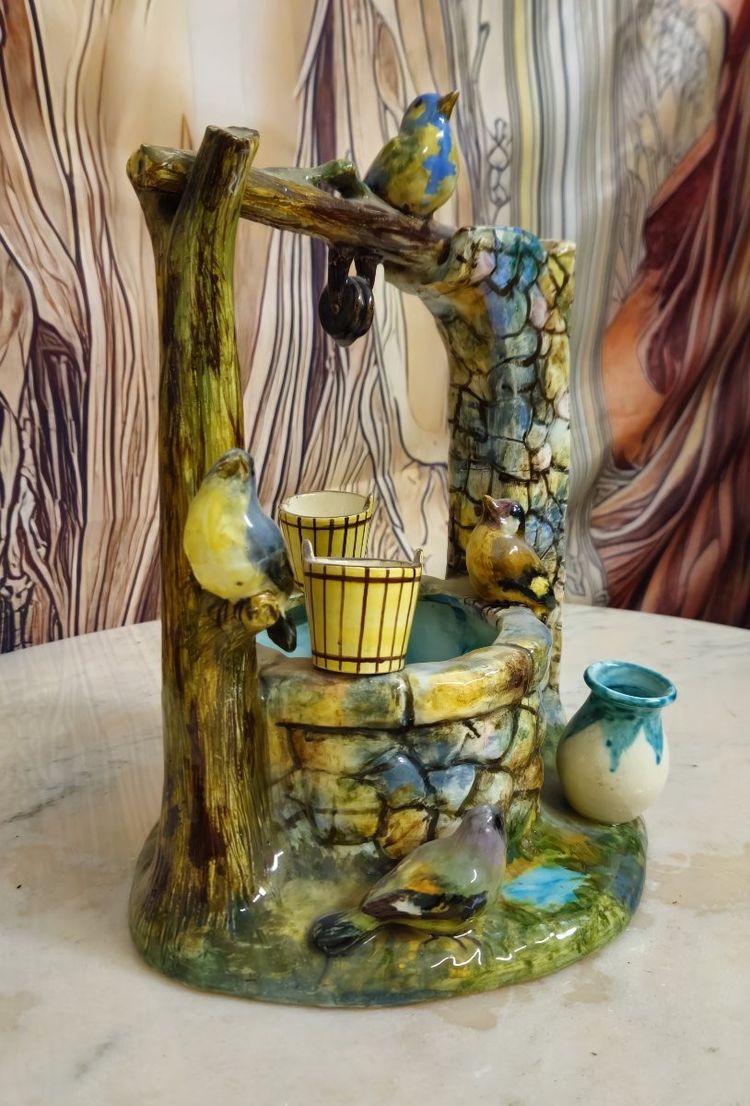 VALLAURIS: DECORATIVE CERAMIC DEPICTING A BIRD WELL