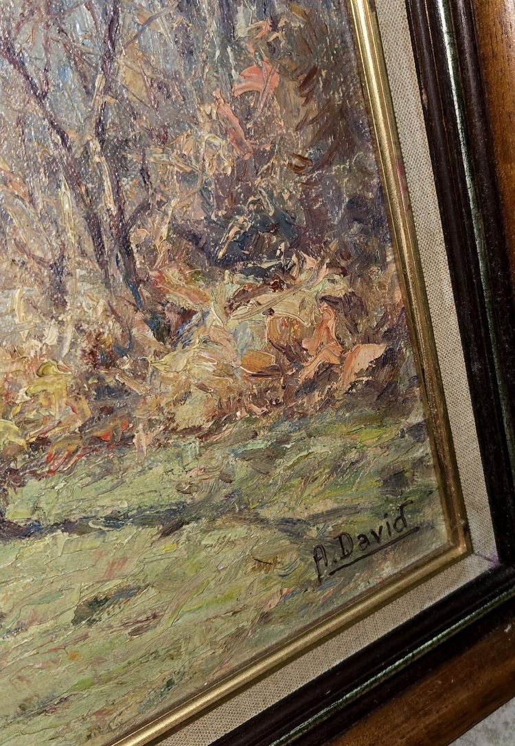 OIL ON CANVAS – WATERFRONT LANDSCAPE – SIGNED H. DAVID