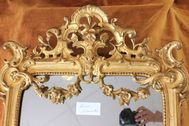 58 x 80 cm miroir Napoléon III, feuille d'or, glace biseautée au mercure