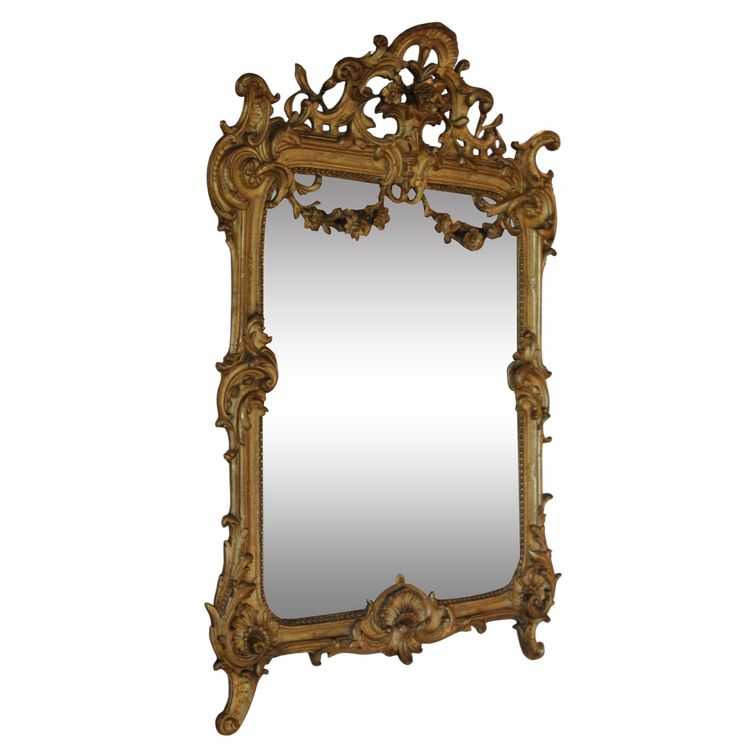 58 x 80 cm miroir Napoléon III, feuille d'or, glace biseautée au mercure