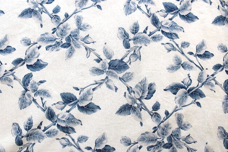 Coppia di tende in cotone con motivo floreale blu a rombi, lunghezza: 380 cm