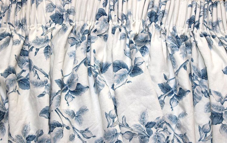 Coppia di tende in cotone con motivo floreale blu a rombi, lunghezza: 380 cm
